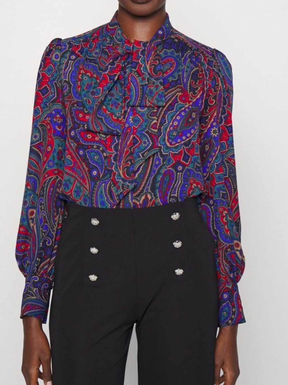 Lauren Ralph Lauren ‘Klaryce’ Blue Paisley Print Tie-Neck Shirt Size XS